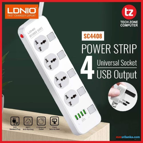 LDNIO SC4408 4 Power Socket + 4 USB Defender Series 2500W (6M)